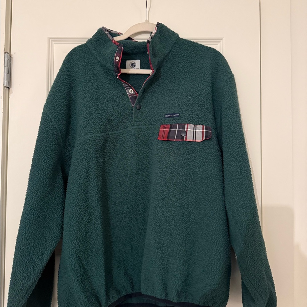 Southern Proper Green Men's Sweater with Plaid Accents